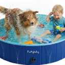 Furrybaby Dog Pool, Kiddie Pool with Hard Plastic Foldable Dog Bath Tub Portable for Dogs, Kids and Pet Swimming (Navy 39'') Indoor and Outdoor