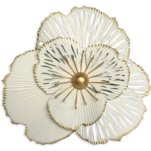10" Metal Flower Wall Art Decor, Rustic Modern Floral Sculpture, Distressed Iron Wall Hanging Home Decoration Accent Artworks for Indoor Kitchen Bedroom Living Office Outdoor Garden Patio (36A-White)