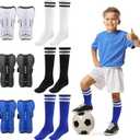 Toulite 3 Sets Soccer Shin Guards and Socks for Youth Kids, Soccer Shin Pads Long Socks for 7-15 Year Old Child, Gear Football Equipment for Boys Girls Toddlers Teenagers