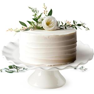 White Cake Stand, 10 Inch Cake Stands for Tea Party, Round Dessert Stand for 8 Inch Cake, Small Cake Plate Cupcake Stand for Dessert Table Display, Ruffle Trim