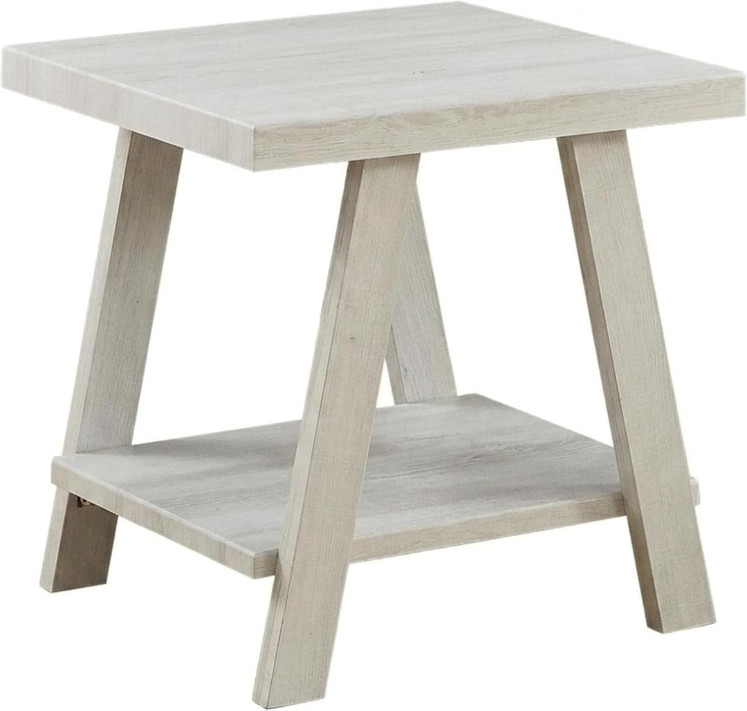 Roundhill Furniture Athens Contemporary Wood Shelf End Table, White, Regular End Table, 1pc, 23.6"D x 22"W x 23.25"H