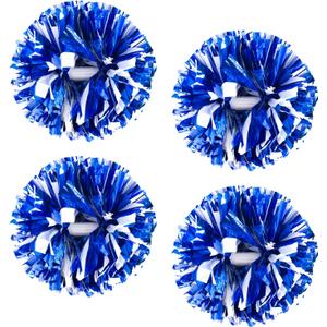 4Pcs Metallic Cheerleading Pom Poms, Creatiee 2 Pair Cheerleader Cheering Squad Pompoms for School Sports Dance Games Team Spirit Cheer (Blue White)