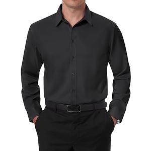 DEMEANOR Stain Shield Dress Shirts for Men Slim Fit Button Down Dress Shirts Long Sleeve Shirt Formal Business Stretch (Medium, Black)