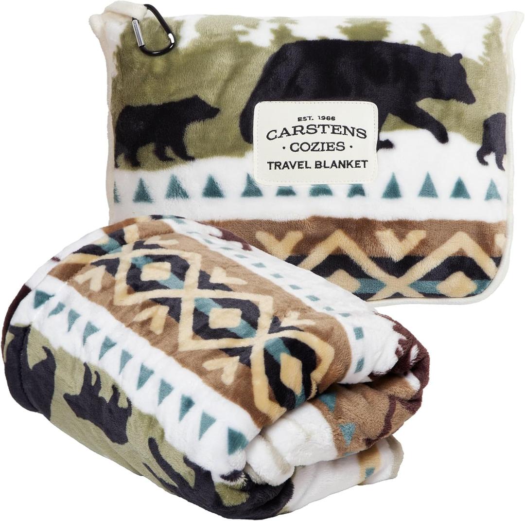 CARSTENS, INC. Travel Blanket, Premium Compact 2-in-1 Airplane Blanket/Pillow, Hidden Lake