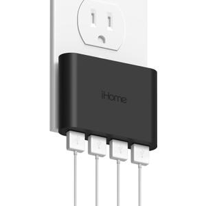 iHome Slim 4-Port USB Wall Charger, AC Pro Multiport Plug Adapter, Phone Charging Block with 4 Ports, Flat USB Wall Adapter for Home & Travel