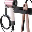 Hair Dryer Holder Wall Mounted, Hair Tool Organizer Wall Mount for Bathroom, Stainless Steel Hair Dryer Holder, Blow Dryer Holder Adhesive/Drilling Hair Dryer and Straightener Holder Black UEMUSI