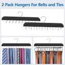 2 Pack Tie Rack & Belt Hanger 2 in 1 Tie Hanger Space Saving Max 42 Belts& 60 Ties Capacity for Closet Organizers and Storage, Sturdy Wood Belt & Tie Collection Organizer, 14.5 inches by 5 inches