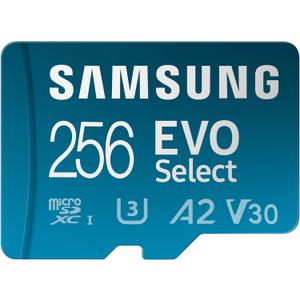 Samsung EVO Select microSDMemory Card + Adapter, 256GB microSDXC, Upto 160 MB/s, 4K UHD, UHSI, C10, U3, V30, A2, for Mobile Phone, Smartphones, NintendoSwitch, and Tablets (MBME256SA/AM)