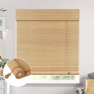 No Drill Bamboo Blinds for Interior Windows, Bamboo Shades for Indoor Windows, Roller Shades for Indoor Window and Outdoor Patio, Easy to Install for Home & Porches