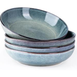 AmorArc 8.5'' Large Ceramic Pasta Bowls Set, 36oz Stoneware Bowls Set of 4 for Kitchen, Reavtive Glaze Bowls-Microwave, Dishwasher Safe for Pasta,Salad,Oatmeal-Ceylon Blue
