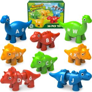 26PCS Dinosaur Alphabet Learning Toys for 18M+, Montessori Educational Toys for 3 4 5 Year Old, Toddlers Preschool Activities Fine Motor Toys for Boys, Double Sided ABC Matching Game