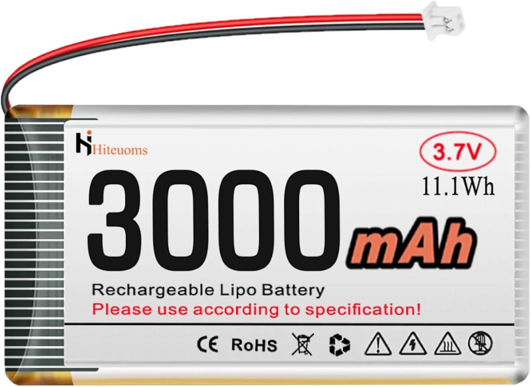 3.7V 3000mAh Lithium Rechargeable Battery 1S 1C LiPo Battery for Arduino NodeMCU ESP32 Development Board, with JST 1.25 Plug Protection Board and Insulated Rubber Tape