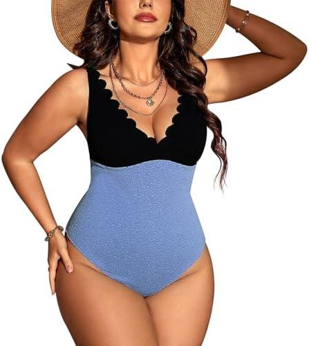 Uaunega  Womens One Piece Swimsuits-Sexy Deep V Neckline Tummy Control Bathing Suit Slimming Mesh Swimwear ﻿, 4XL