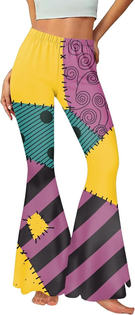 St Patrick's Day Bell Bottom for Women Shamrock Clover Printed Flare Leg Pants (XL)