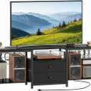 YATINEY TV Stand with Power Outlet Up to 75 Inch, Entertainment Center with 2 Fabric Drawers, TV Console Table with Open Storage Shelves for TVs, Cable Management, for Living Room, Bedroom, DS18UBBY1, 70.9"L x 11.8"W x 21.6"H