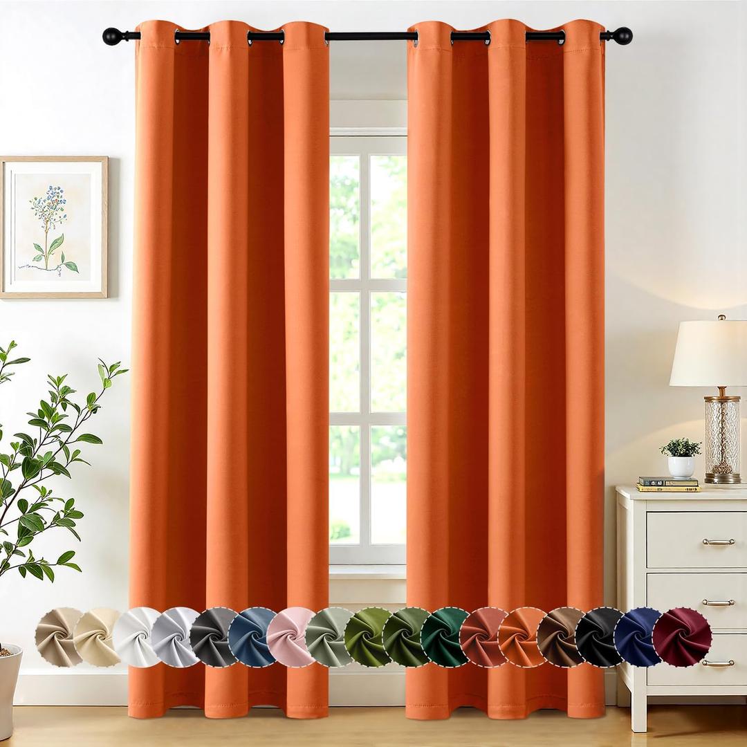 MIULEE Orange Blackout Curtains for Bedroom Living Room 72 Inches Long 2 Panels, Thermal Insulated Room Darkening Drapes Grommet Noise Reducing Light Blocking Window Treatments,  Orange, 40"W x 72"L (Pack of 2)