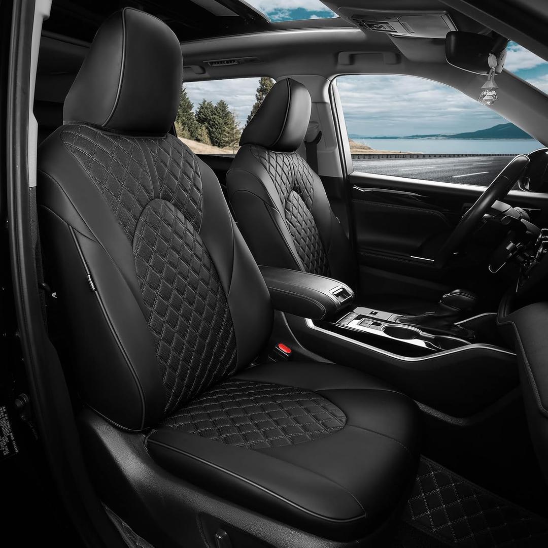 1:1 Custom Fit Seat Covers for Toyota Highlander 2020-2025 2026 7 Seaters,Luxury Waterproof Full Set Seat Cover,Faux Leather Cars Interior Covers Protection-Black