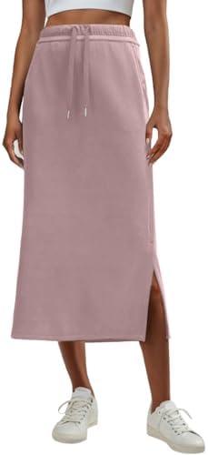 Lepunuo Casual Maxi Skirts for Womens High Waist Trendy Drawstring Side Slit Skirts with Pockets,.4XL