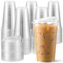 AOZITA 100 Pack 16 oz Plastic Cups With Strawless Sip-Lids, Iced Coffee Cups With Lids BPA Free, Disposable Clear Cups, To Go Cups for Smoothies, Party Drinks, Bubble Tea, Cold Beverage 