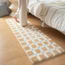 GIB Bathroom Runner Rug Mat 47" x 16", Extra Soft Absorbent Plush Fluffy Bath Rugs, Non-Slip Washable Bath Mats for Bathroom Floor Shower Bedroom Decor, Warm Beige Cream Checkered with Blue Accents