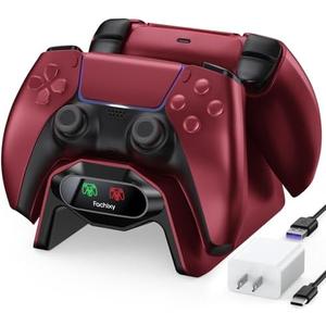 Fachixy Controller Charger for PS5, with 2-Hour Fast Charging chip, PlayStation 5 Charging Station with US Power Adapter and Cable, with LED Charging Status Indicator Light, Red