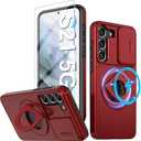 for Samsung Galaxy S21 Mag-Safe Kickstand Case with Screen Protector,Slim Shockproof Military Heavy Duty Anti-Drop Full Body Protection,360 Stand Magnetic Phone Case for S21 6.1" (Red)