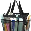 Mesh Shower Caddy Portable for College Dorm Room Essentials, 8-Pocket Large Shower Basket Tote Bag with 2 Handles for Toiletry, Bathroom, Beach, Camp, Gym (Multiple Pockets-Black)
