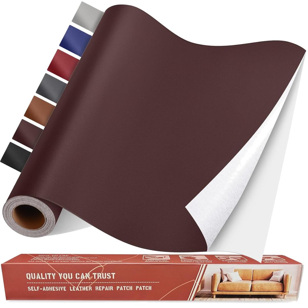 Self Adhesive Leather Repair Patch Kit, 31.4 in x 16 in Large Vinyl Leather Repair Tape for Furniture, Car Seat, Couch, Sofa, Chair Smooth Darkbrown