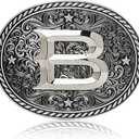 Western Cowboy/Cowgirl Initial Belt Buckle-Silver- Large Letter Buckles for Men and Women - Custom Girls/Boys