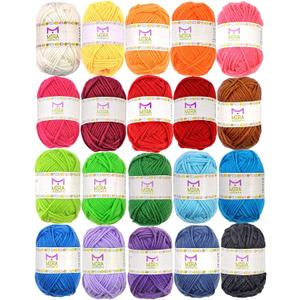 20 Acrylic Yarn Skeins - 438 Yards Multicolored Yarn in Total  Great Crochet and Knitting Starter Kit for Colorful Craft  Assorted Colors