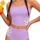 Girls Swimsuit Adjustable Straps Cut Out Swimwear 2 Piece Solid Color Tankini for Girls Bathing Suit 11-12Y