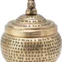 Creative Co-Op Round Hammered Metal Container with Rabbit Finial, Brass Finish