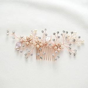 SWEETV Rose Gold Bridal Hair Comb Clip - Rhinestone Wedding Hair Accessories For Women, Girl, Bride
