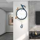 Decorative Quartz Wall Clock with Pendulum, Battery Operated, Music Note Art for Living Room, Kitchen, Home, Bathroom, Bedroom Decor, 12.6x22 Inch (688-navy Blue)