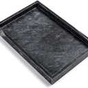 Black Marble Tray, Stone Bathroom Tray, Decorative Holder for Tissrue, Candle, Soap, Towel, Plant (Black - 12 x 8)