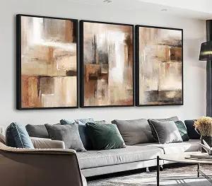 ASDCEUTICALS Large Canvas Wall Art, Brown Beige Abstract Pictures 16"x24"x3