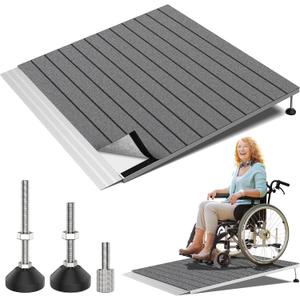 Threshold Ramps for Wheelchairs, Adjustable Height 3.3"-6.6" and 36"36" Platform Aluminum Wheelchair Ramp, Door Threshold Ramps with a Non-Slip Thick Door Mat for Scooters, Power Chairs, Cart