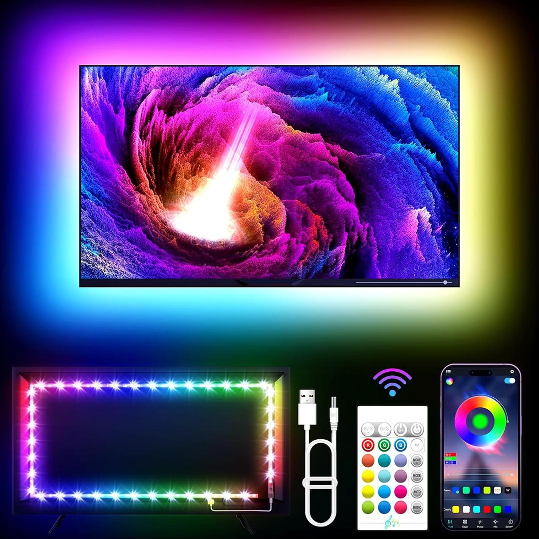 TV LED Lights, 11.5ft LED Lights for 32-55 Inch TV, RGB TV Backlight Behind with Remote, Music Sync Bluetooth APP Control Strip Lights USB Powered for Bedroom, PC, Gaming Monitor (Multicolor) TV LED Lights, 11.5ft LED Lights for 32-55 Inch TV, RGB TV Backlight Behind with Remote, Music Sync Bluetooth APP Control Strip Lights USB Powered for Bedroom, PC, Gaming Monitor (Multicolor)
