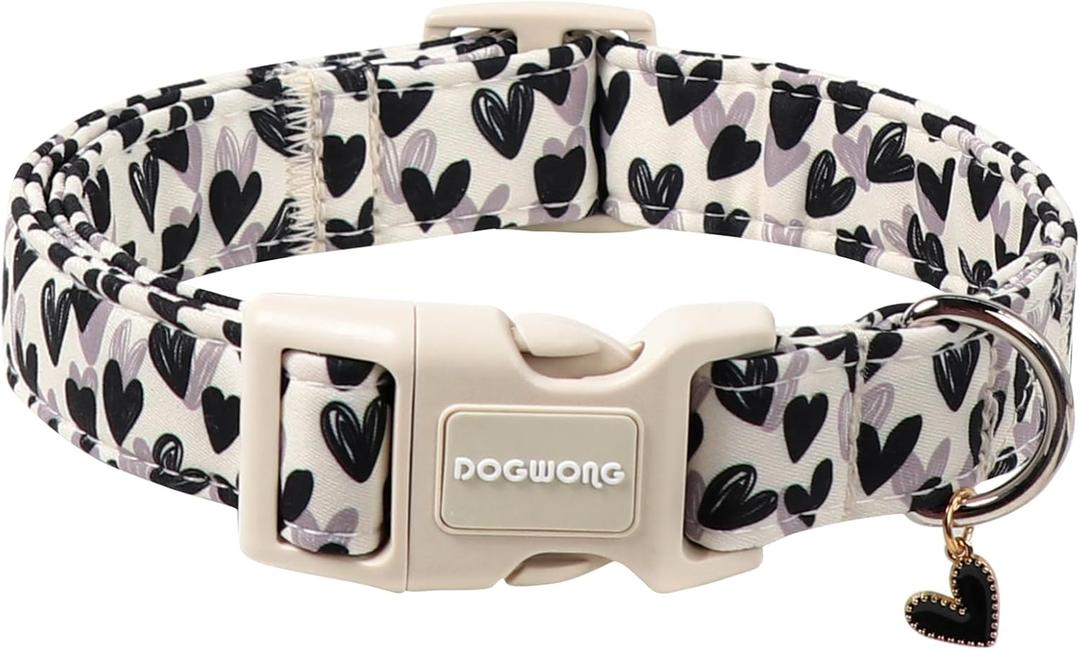 DOGWONG Valentine's Day Dog Collar-Cute Black Heart Dog Collars, Adjustable Valentine Heart Pet Collars Puppy Collar with Quick Release Buckle for Girl&Boy Dogs,M (Medium (Pack of 1), Z: Grey Heart)