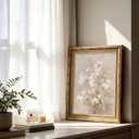 Vintage Gold Framed Floral Canvas Wall Art, Soft White Blossom Botanical Oil Painting Print, Retro Neutral Floral Wall Decor, Rustic Farmhouse Poster Artwork for Living Room Bedroom Bathroom, 16x24in