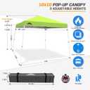 EAGLE PEAK 10x10 Slant Leg Pop-up Canopy Tent Easy One Person Setup Instant Outdoor Beach Canopy Folding Portable Sports Shelter 10x10 Base 8x8 Top (Fluorescent Green)
