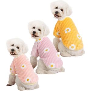 Dog Sweater, Dog Sweaters for Small Dogs, 2, 3 Pack Warm Soft Pet Clothes for Puppy, Medium Large Cat, Dogs Girl or Boy, Dog Shirt Vest Coat for Winter Christmas (XX-Small, Daisies Pink+Purple+Yellow)
