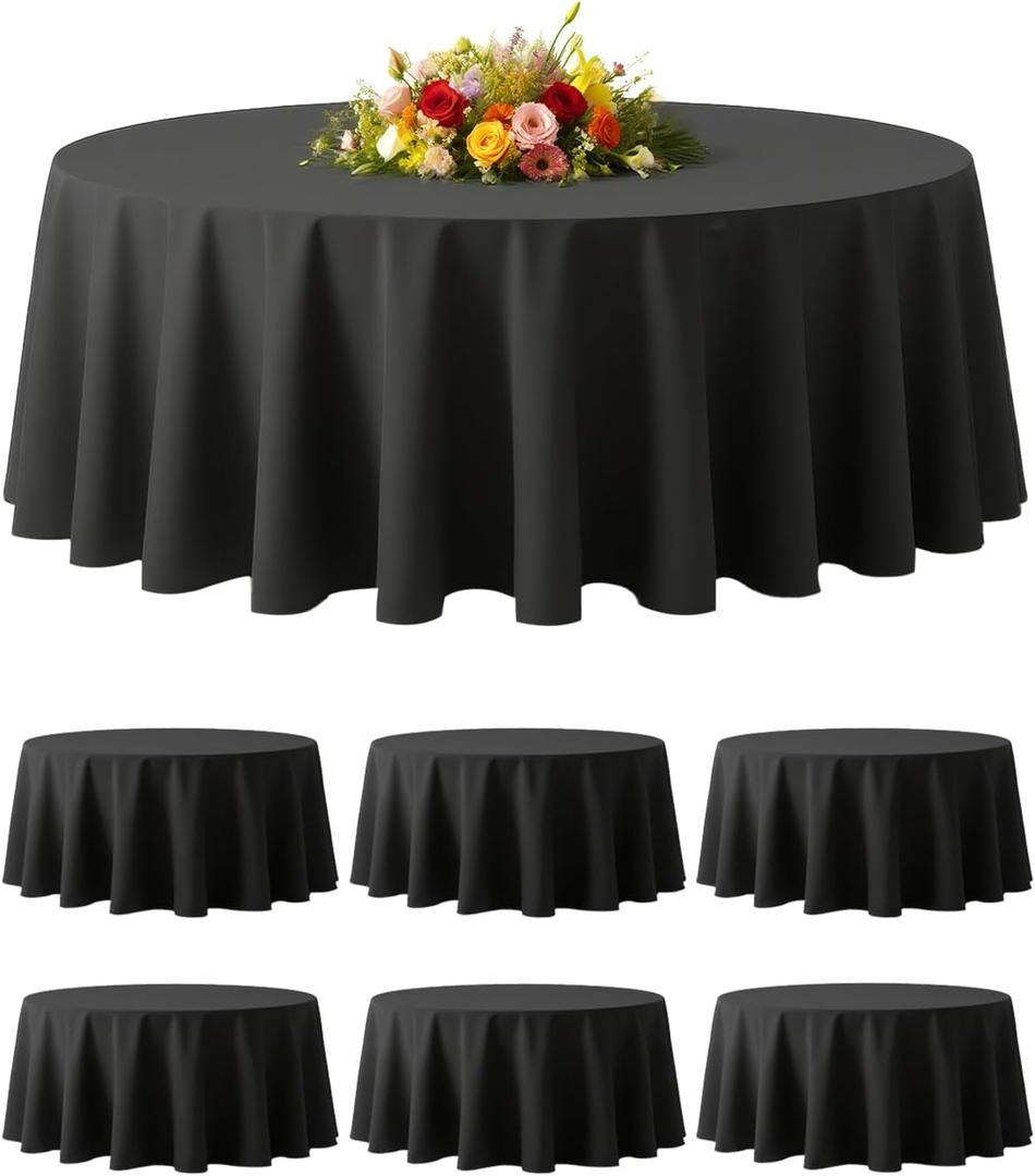 BESTVIP 6 Pack 60inch Black Round Polyester Tablecloths | Fits 20"-48" Tables | Fabric Washable Decorative Table Cover for Parties, Weddings, Holiday, Events, Restaurant