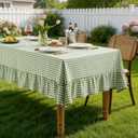 Romanstile Gingham Ruffled Tablecloth Rectangle - Waterproof Linen Cotton Checkered Table Cloth, Outdoor Plaid Table Cover for Picnic, Camping, Party - 60 x 120 Inch, Sage