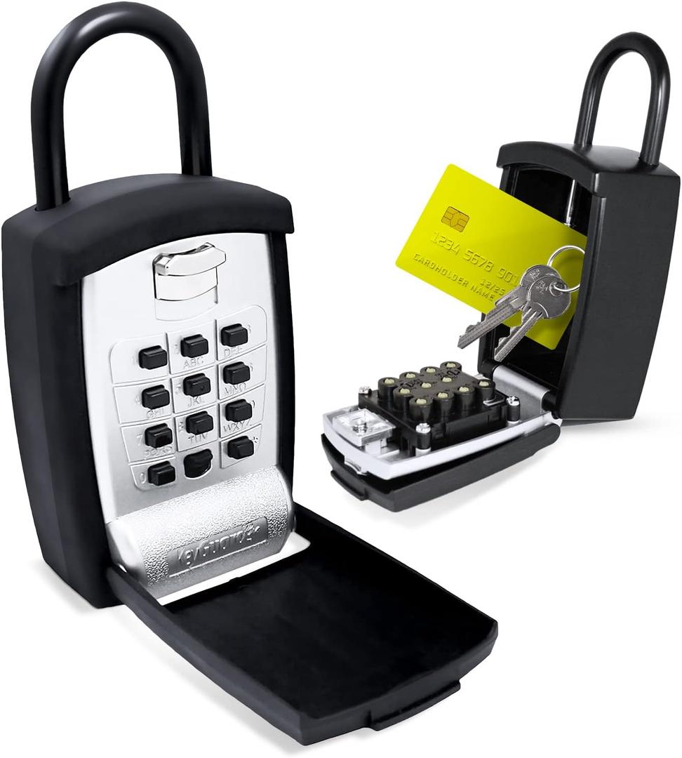 SL-500 Punch Button Lock Box, Black | Portable Shackle LockBox For Outside- Fits House Keys, Car Keys, Fobs, Credit Cards/IDs & More | Keypad Safe Box, Digital Push Button Combination Lock