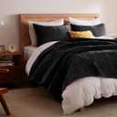 LEAONME Velvet Quilt King Size 98''x106'', Lightweight Black Velvet Comforter Set with 2 Matching Shams, Soft Cross Stitch Bedspread Coverlet Bedding Set for All Season