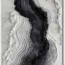 Boiee Art,24x48Inch Hand Painted Modern Black Simply White Framed Artwork Textured Ocean Wave Art on Canvas Minimalist Oil Painting
