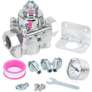 12-804 Adjustable Fuel Pressure Regulator with Gauge, Compatible with Holley and Edelbrock Carburetors, 1-4 PSI, 3/8" NPT, 1-in 2-Out