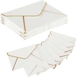 100PCS 5x7 Envelopes for Invitations Business Mailing Envelope with Gold foil V Flap Gold Seal Card Envelopes for Wedding Thank You Gift Cards Birthday Baby Shower Cards-White