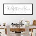 YWJKWLGS The Gathering Place Wall Art Decor Sign Wall Decor 32x12 Inch Modern Calligraphy Minimalist Wooden Hanging Plaque for Dining Room Kitchen Living Room Large Rustic Framed (Black)